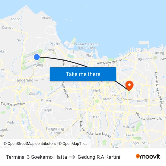 Terminal 3 Soekarno-Hatta to Gedung R.A Kartini map