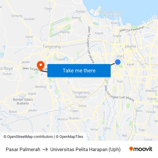 Pasar Palmerah to Universitas Pelita Harapan (Uph) map