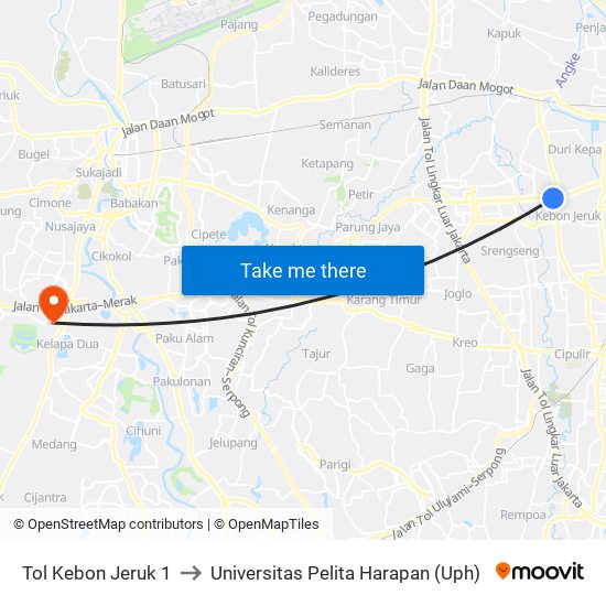 Tol Kebon Jeruk 1 to Universitas Pelita Harapan (Uph) map