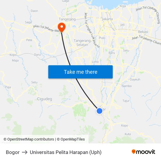 Bogor to Universitas Pelita Harapan (Uph) map