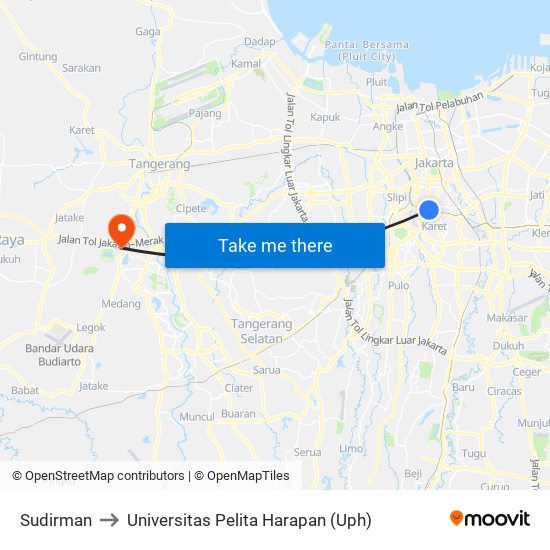 Sudirman to Universitas Pelita Harapan (Uph) map