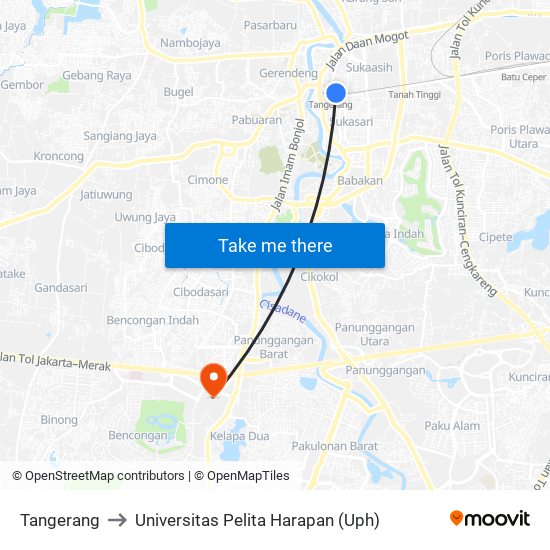 Tangerang to Universitas Pelita Harapan (Uph) map