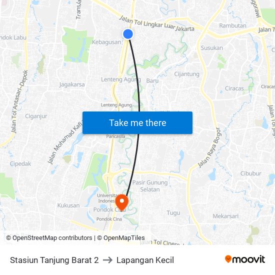 Stasiun Tanjung Barat 2 to Lapangan Kecil map