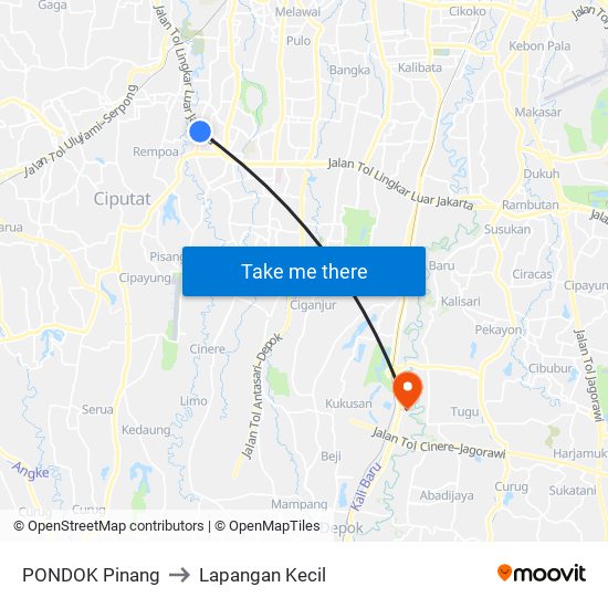 PONDOK Pinang to Lapangan Kecil map