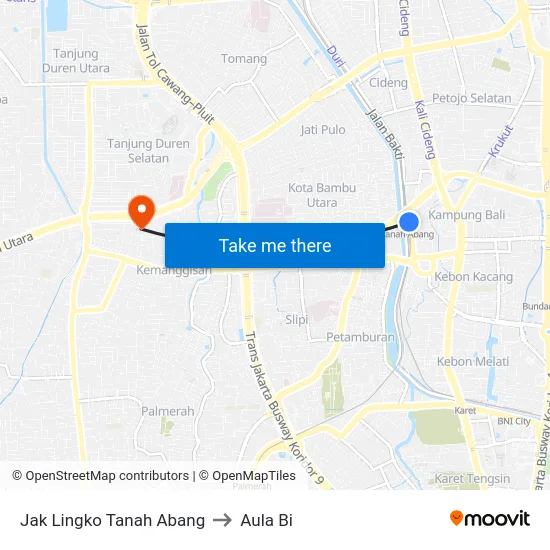 Jak Lingko Tanah Abang to Aula Bi map
