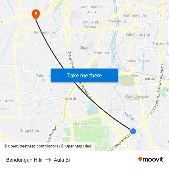 Bendungan Hilir to Aula Bi map