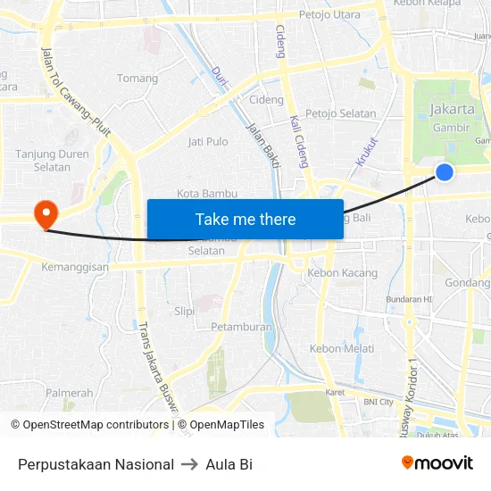 Perpustakaan Nasional to Aula Bi map