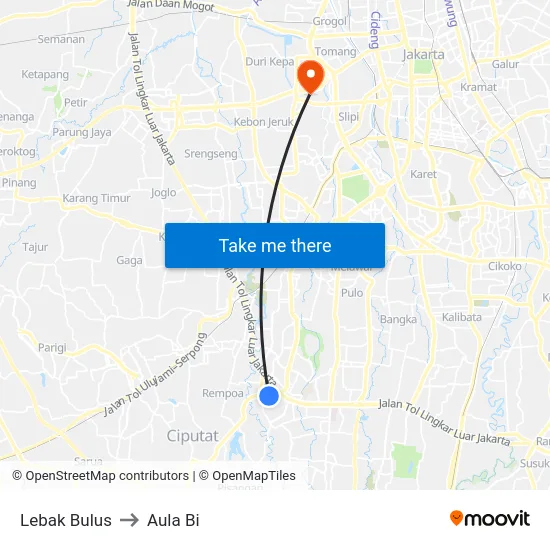 Lebak Bulus to Aula Bi map