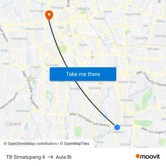 TB Simatupang 6 to Aula Bi map