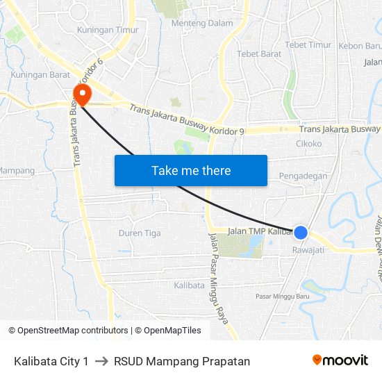 Kalibata City 1 to RSUD Mampang Prapatan map