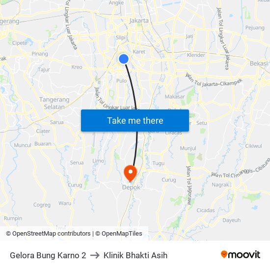 Gelora Bung Karno 2 to Klinik Bhakti Asih map