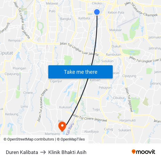 Duren Kalibata to Klinik Bhakti Asih map