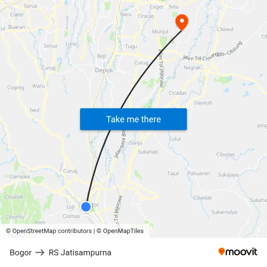 Bogor to RS Jatisampurna map