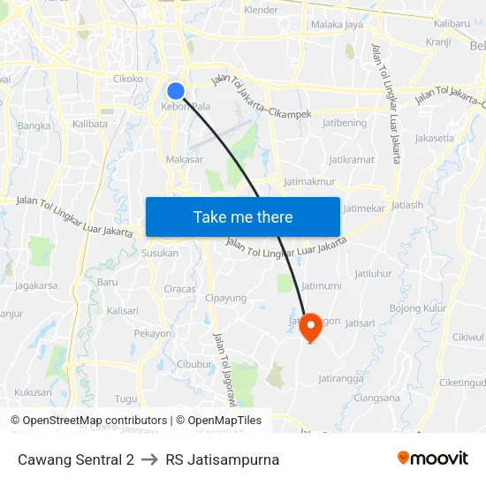 Cawang Sentral 2 to RS Jatisampurna map