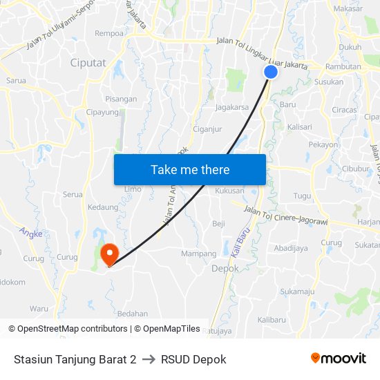 Stasiun Tanjung Barat 2 to RSUD Depok map