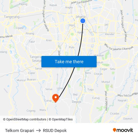 Telkom Grapari to RSUD Depok map