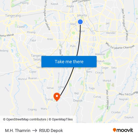 M.H. Thamrin to RSUD Depok map