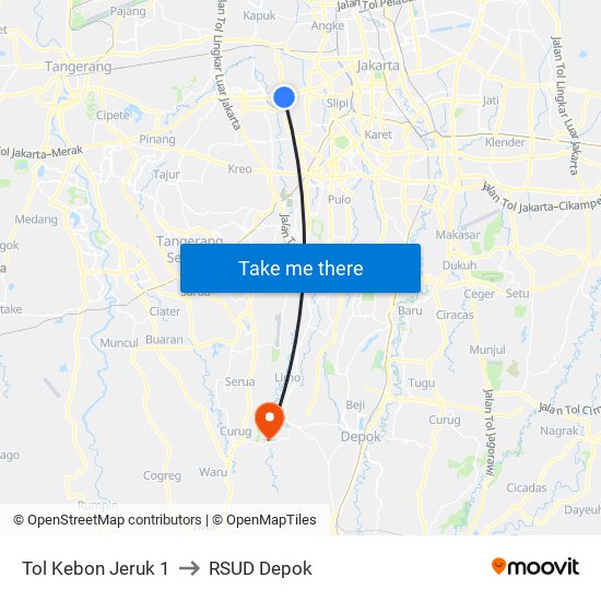 Tol Kebon Jeruk 1 to RSUD Depok map