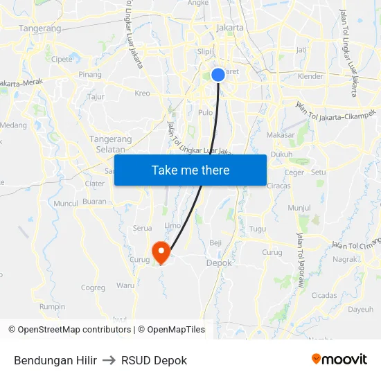 Bendungan Hilir to RSUD Depok map