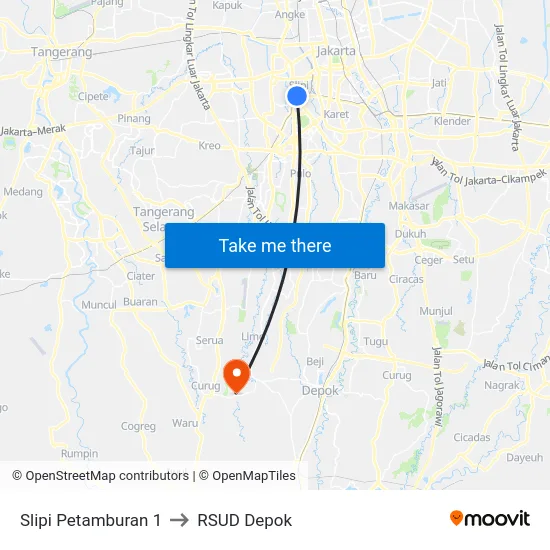 Slipi Petamburan 1 to RSUD Depok map
