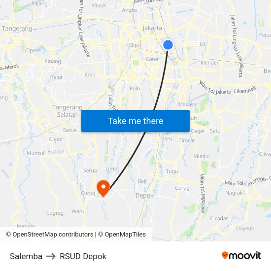 Salemba to RSUD Depok map