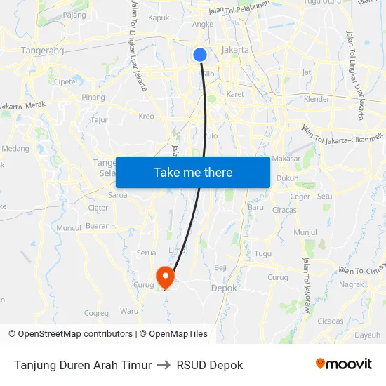 Tanjung Duren Arah Timur to RSUD Depok map