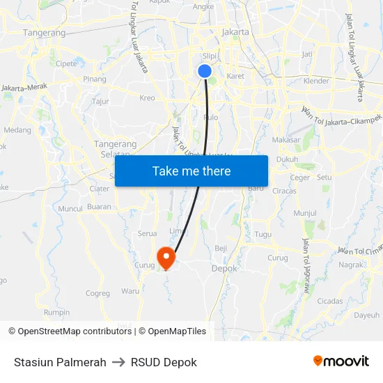 Stasiun Palmerah to RSUD Depok map