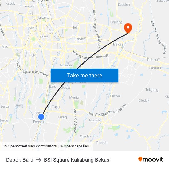 Depok Baru to BSI Square Kaliabang Bekasi map