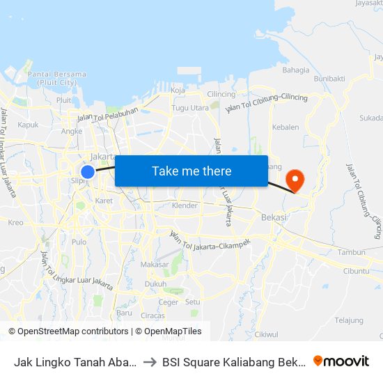 Jak Lingko Tanah Abang to BSI Square Kaliabang Bekasi map