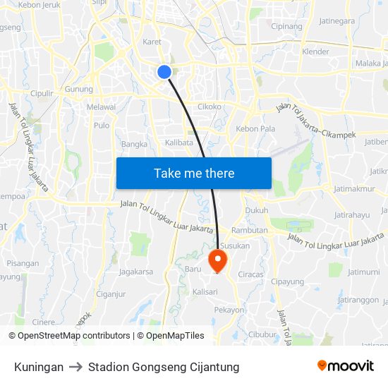 Kuningan to Stadion Gongseng Cijantung map