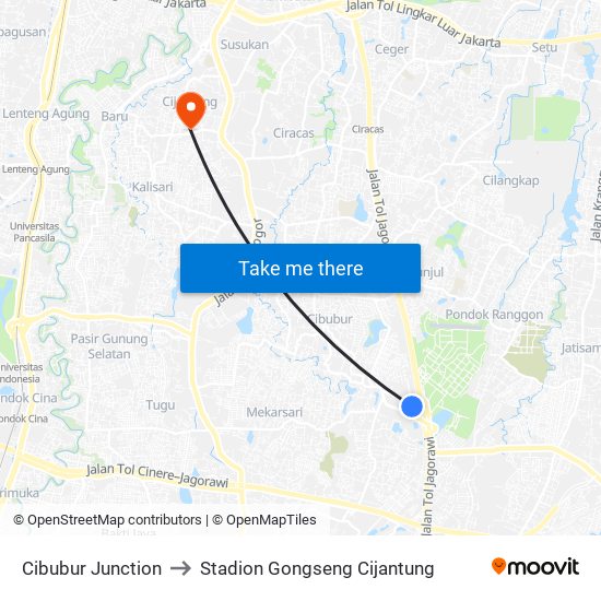 Cibubur Junction to Stadion Gongseng Cijantung map