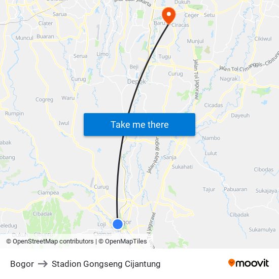 Bogor to Stadion Gongseng Cijantung map