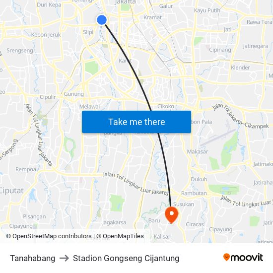 Tanahabang to Stadion Gongseng Cijantung map