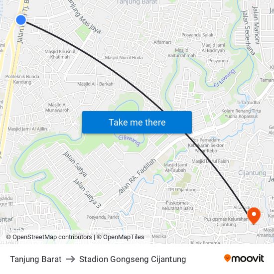 Tanjung Barat to Stadion Gongseng Cijantung map