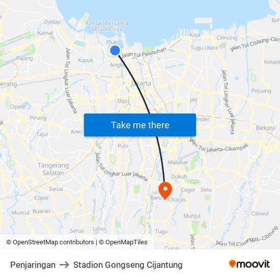 Penjaringan to Stadion Gongseng Cijantung map