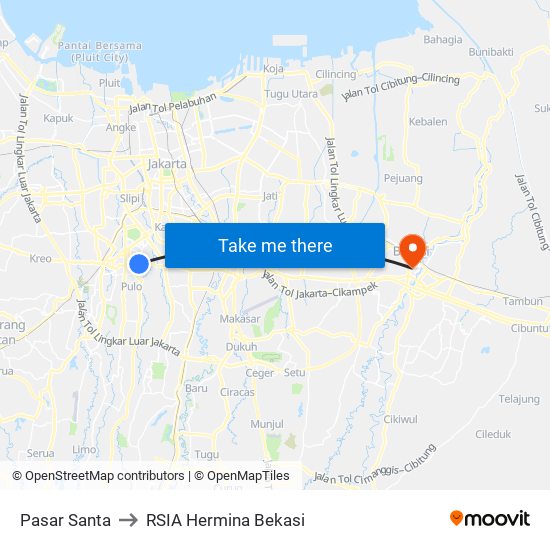 Pasar Santa to RSIA Hermina Bekasi map