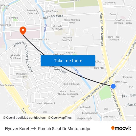 Flyover Karet to Rumah Sakit Dr Mintohardjo map