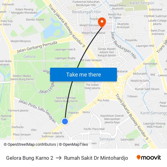 Gelora Bung Karno 2 to Rumah Sakit Dr Mintohardjo map