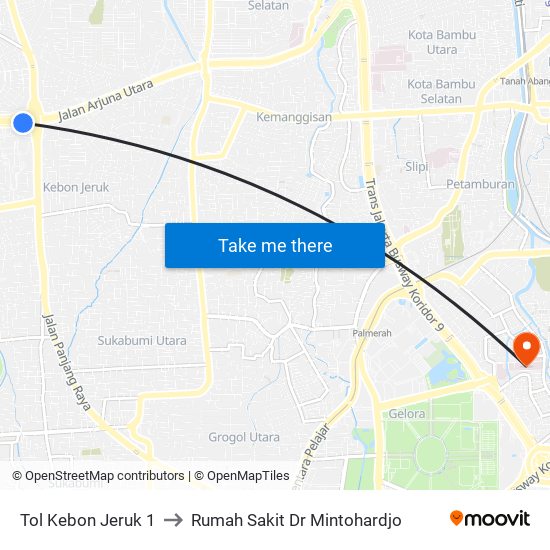 Tol Kebon Jeruk 1 to Rumah Sakit Dr Mintohardjo map
