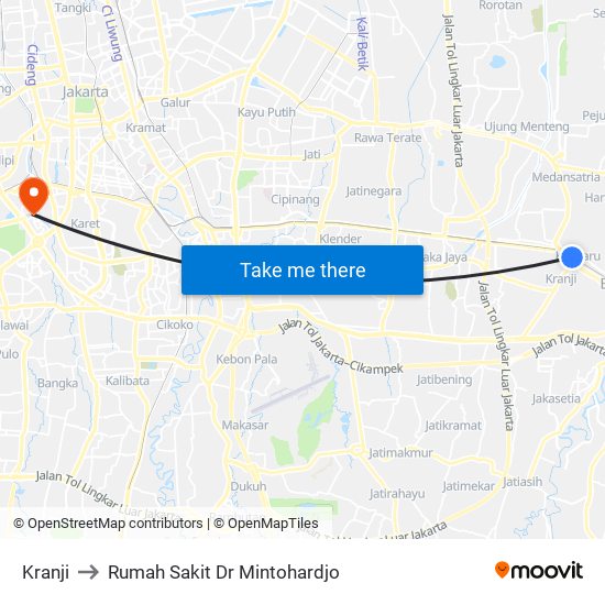 Kranji to Rumah Sakit Dr Mintohardjo map