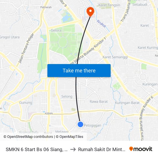 SMKN 6 Start Bs 06 Siang, 11 Siang to Rumah Sakit Dr Mintohardjo map