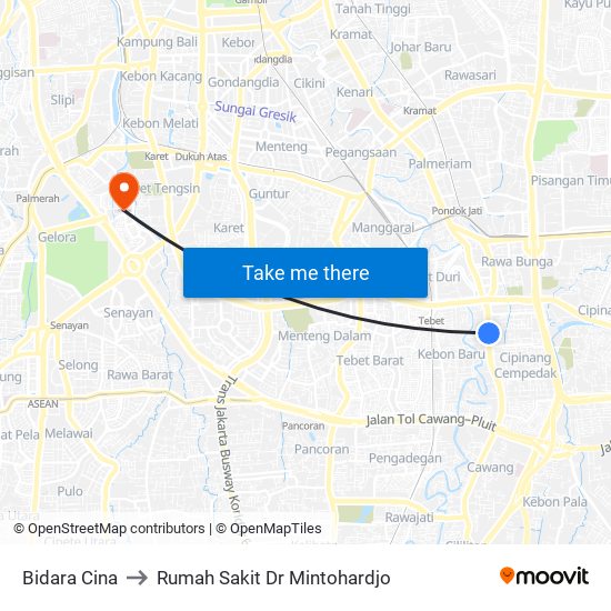 Bidara Cina to Rumah Sakit Dr Mintohardjo map