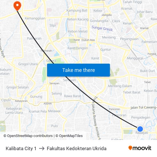 Kalibata City 1 to Fakultas Kedokteran Ukrida map