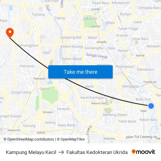 Kampung Melayu Kecil to Fakultas Kedokteran Ukrida map