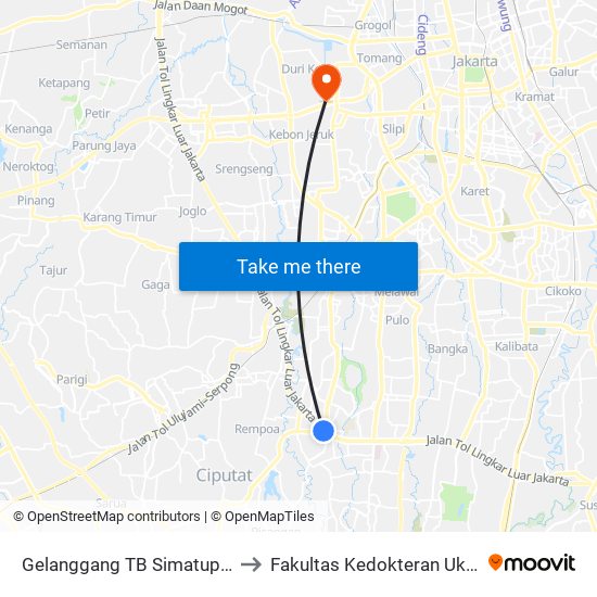 Gelanggang TB Simatupang to Fakultas Kedokteran Ukrida map