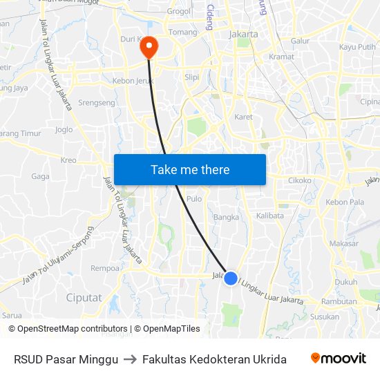 RSUD Pasar Minggu to Fakultas Kedokteran Ukrida map