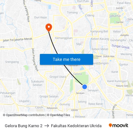 Gelora Bung Karno 2 to Fakultas Kedokteran Ukrida map