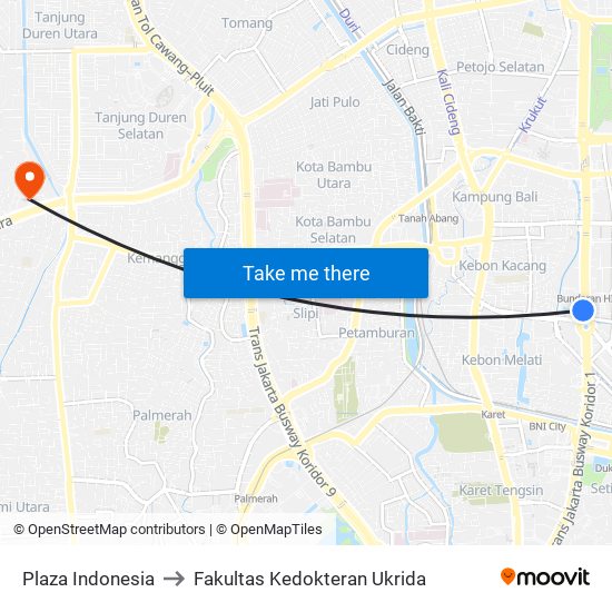 Plaza Indonesia to Fakultas Kedokteran Ukrida map