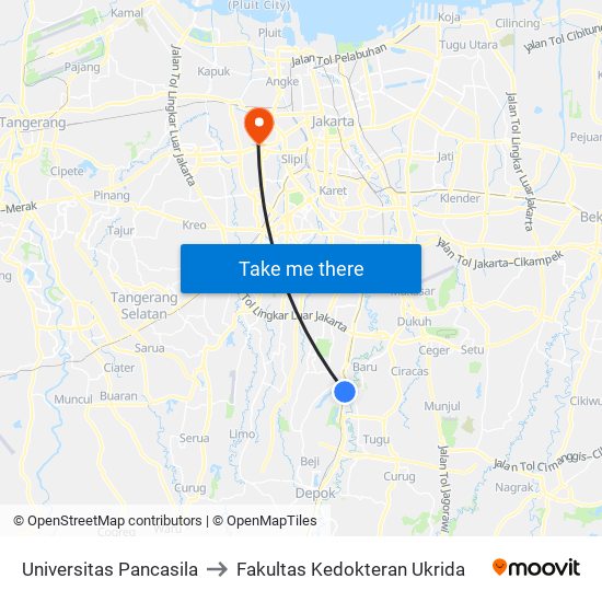 Universitas Pancasila to Fakultas Kedokteran Ukrida map