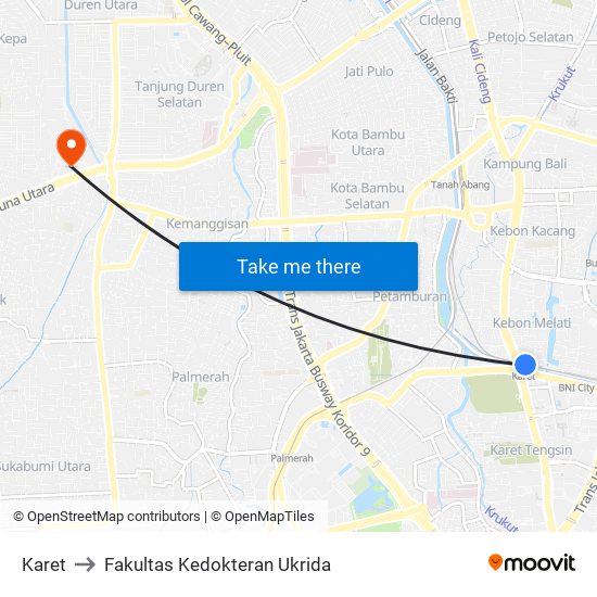 Karet to Fakultas Kedokteran Ukrida map